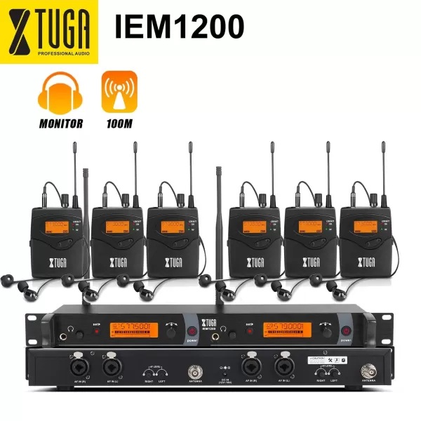 Xtuga IEM1200 6 Bodypack Wireless In Ear Monitor System