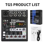 XTUGA TG5 5 Channel Audio Mixer Portable Mini Sound Mixing Console with USB