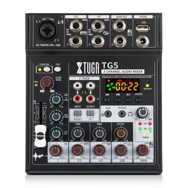 XTUGA TG5 5 Channel Audio Mixer Portable Mini Sound Mixing Console with USB