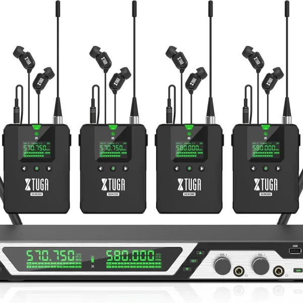 XTUGA SEM200 - 4 Bodypack Stereo Wireless in Ear Monitor System 