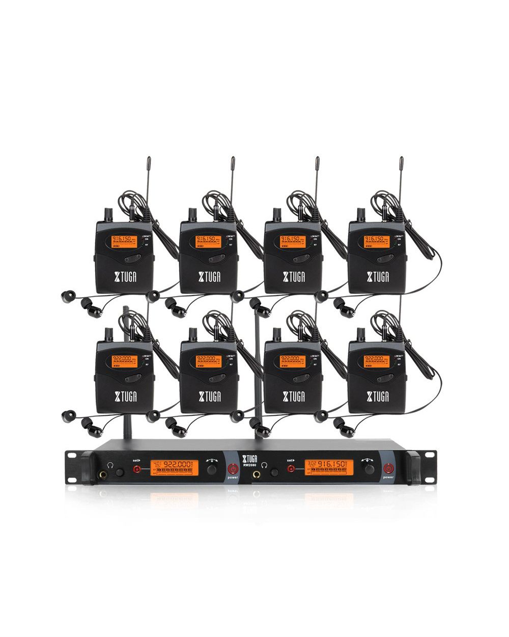 Xtuga Rw2080 - 8 Bodypacks Wired In Ear Monitor System For Church